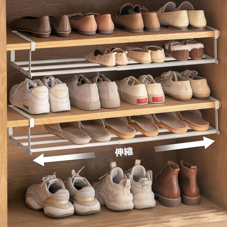 靴棚 浮かせるシューズラック 靴箱 玄関 省スペース シューズラック 伸縮式靴掛け 浮かせる伸縮シュー..