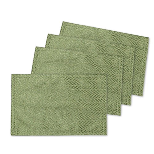 ヘリンボーン柄 撥水加工 ティーマット 4枚組み 約20x30cm グリーン