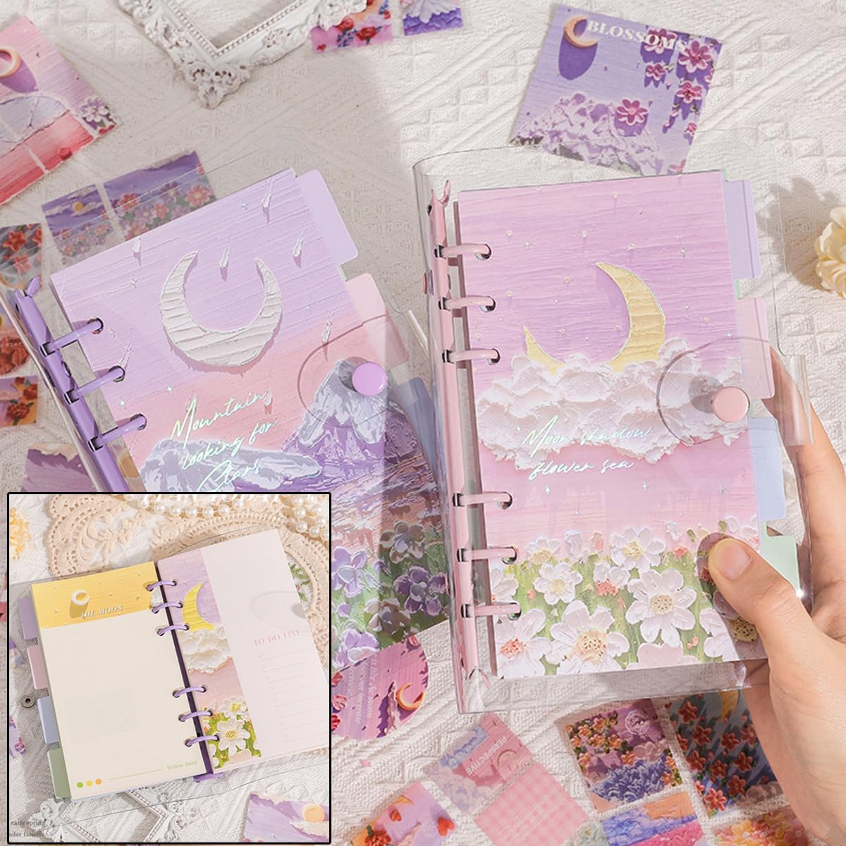 システム手帳 子供 女の子 日記帳 小学生 文房具セット DIY手帳セット 油絵手帳 プレゼントシステム手帳セットかわいい 手帳素材パック 手作り文房具 子供 ...