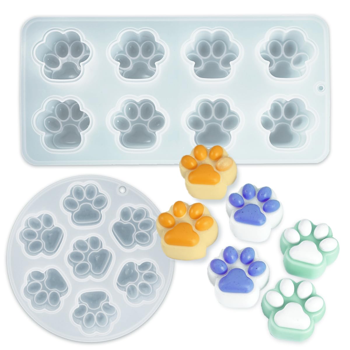 【2種セット】シリコンモールド 肉球 猫 レジン 型 石膏 マット 鏡面 可愛い キーホルダー キャンドル ..