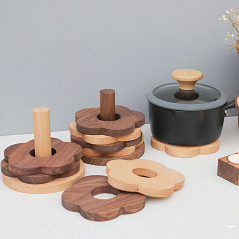 コースター 木製 6枚セット 木製コースター 花型 おしゃれ 天然木 ブナ クルミ 耐熱 ナチュラル 水洗い コースター木製 防水 天然素材 中空デザイン 滑り止め 断熱マット 茶パッド コップ敷き お茶 カフェ 来客用 ケヤキ 天然木コースター プレゼント