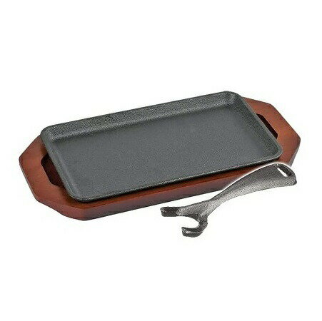 鉄板 IH対応 ステーキ皿 23×13cm 角型 鉄鋳物製 スプラウト HB-6110 ハンバーグ 食器 木製プレート付 ..