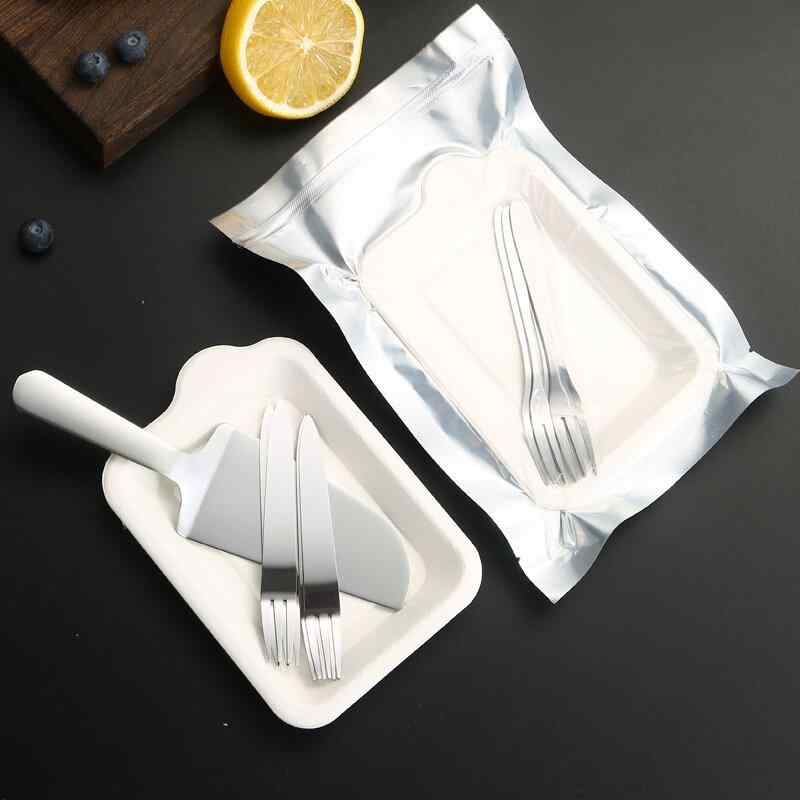 カトラリーセット 誕生日用 ケーキナイフ フォーク スプーン プレート ステンレス製 個包装 携帯用 ミ..