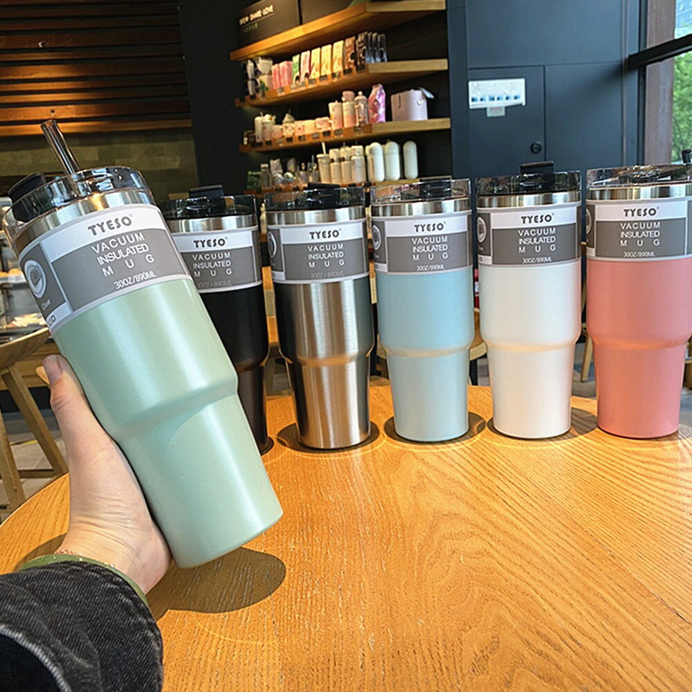 魔法瓶 水筒 車 車載 ストロー付き ステンレス鋼 真空断熱 保温 保冷 送料無料 大容量 600ML 890ML お..