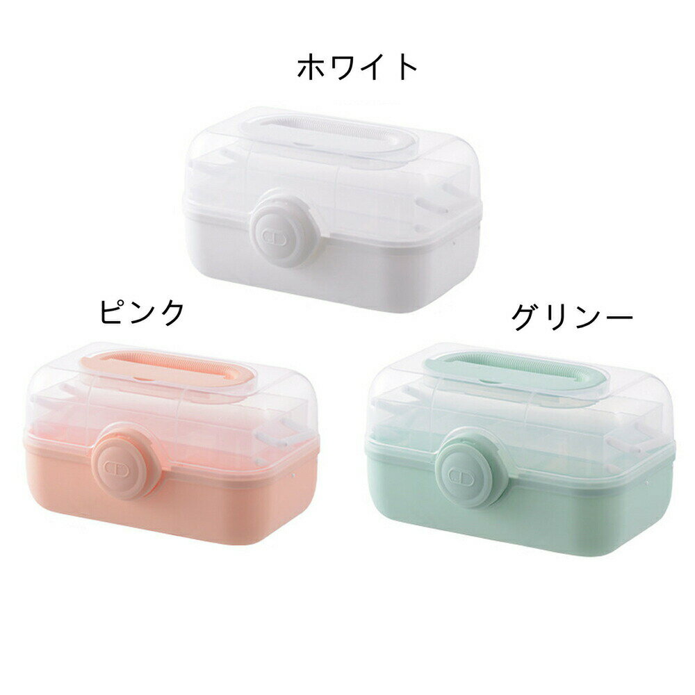 薬　収納　ボックス　救急箱　薬入れ　取っ手付き　コンパクト　大容量　おしゃれ　救急ボックス　医療ボックス　薬箱　防災　手当たり　三段　16×28×20cm　片付け簡単　文房具入れ　携帯便利　持ち運び　旅行　出張　透明　折りたたみ　プラスチック