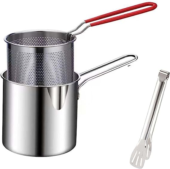 小さいステンレス製揚げ物用鍋 揚げ鍋 天ぷら鍋 ステンレス 天ぷら鍋 揚げ物 鍋 小さい 304ステンレス 片手 クリップ付き オイルスクリーン付 お手入れカンタン 油を節約できる 家庭用 深型 揚げ物鍋