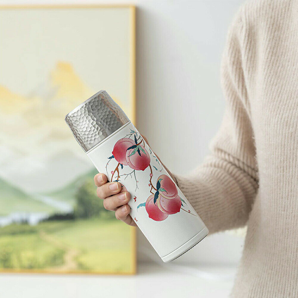 レトロで可愛い 水筒 ワンプッシュタイプ マグボトル 魔法瓶 保温瓶 真空 ステンレスボトル 二重断熱構造 保温ポット ハンドル付き 花柄 おしゃれ 保温効果 キャンプ 携帯 アンティーク