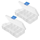 PPコンポーネントストレージボックス 132x68x23mm プラスチックオーガナイザー 調節可能なコンテナ 10個の取り外し可能なグリッドツールボックス 電子部品用 小さなアクセサリー 透明カラー 2個