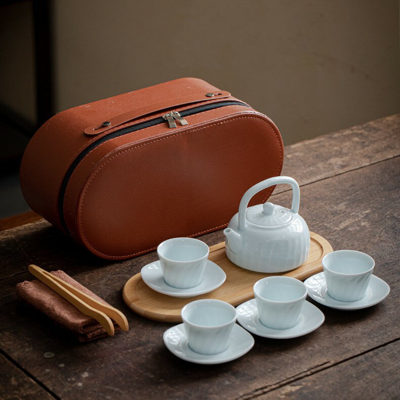 茶器セット ティーセット 旅行ティーセット 白磁 カップセット 携帯バッグ付き トレー 茶巾付き 茶 ...