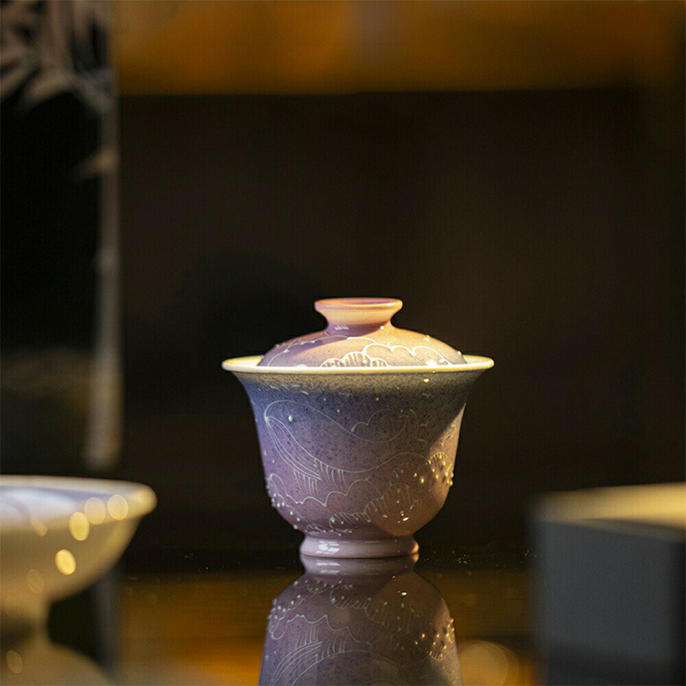 蓋物 蓋付碗 珍味入れ 宝瓶 蓋碗 湯冷まし パーブル 紫 茶器 磁器 中国茶器 台湾茶器 紅茶 緑茶 シノワズリ 茶器 スープ椀 スープボウル 蓋付 グラス 菓子椀 ボウル 茶碗 宝瓶 フリーカップ お碗 抹茶茶碗 茶碗蒸し 茶芸 母の日 ギフト