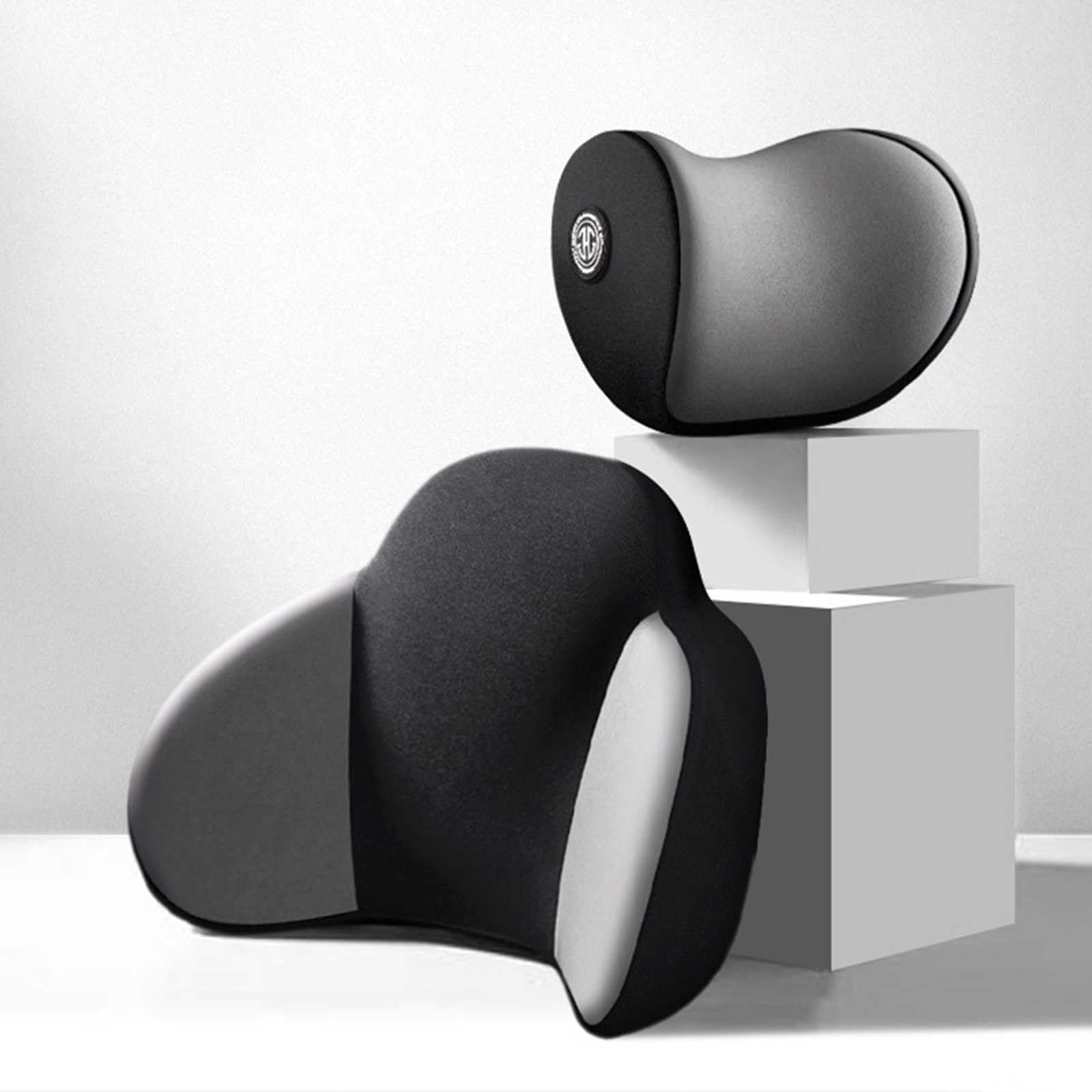 新型 4D 腰枕 クッション+ヘッドレスト車用低反発クッション ランバーサポート 腰痛 クッション人間工学 椅子 クッション 通気性 柔らかい質感 背凭れクッション 長距離運転 腰 クッション 腰痛改善 グッズ 使用場所 オフィス/車中/自宅/プレゼント用, グリーン