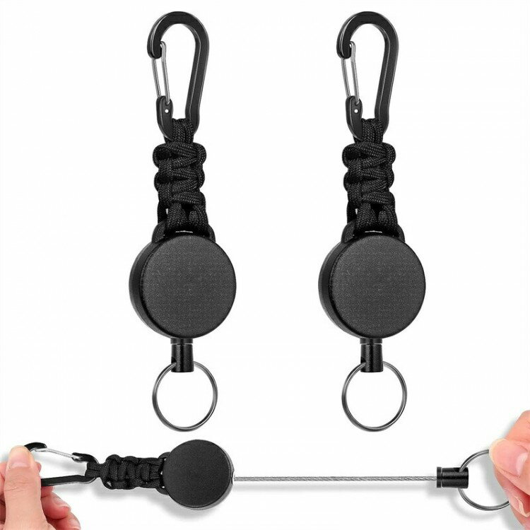 2個セット リールキーホルダー カラビナ付き 多機能 超軽量 伸縮性リール式キーリール 紛失防止 吊り下..