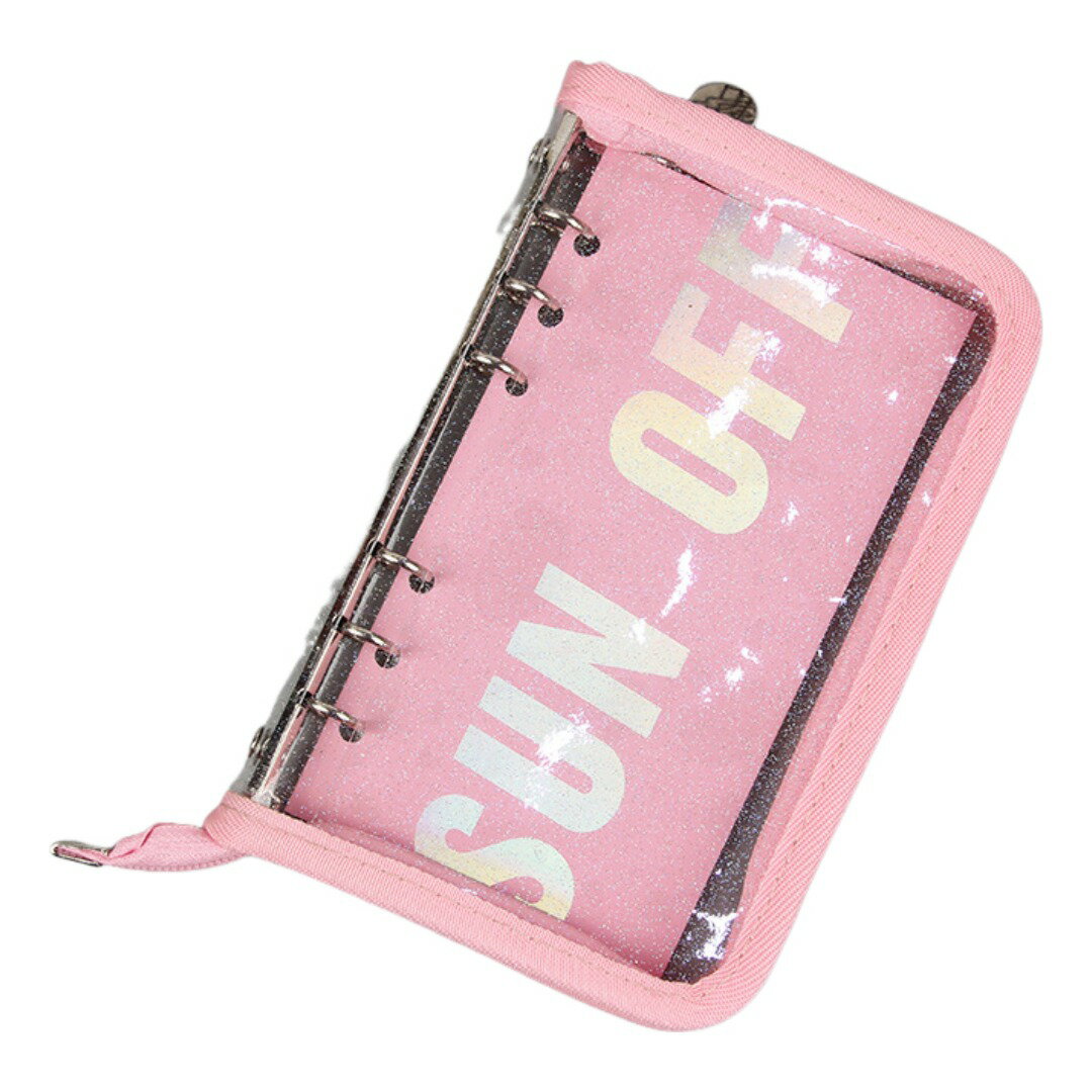 バインダー ファイル A6 6穴 文房具 ファスナー付き クリアラメ 収納 保管 写真 コレクション メモ帳 ..