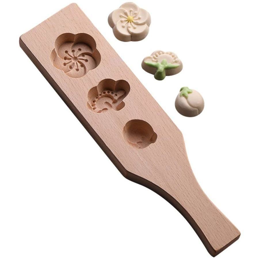 和菓子型 モールド 和菓子用器具 お菓子 木製 ペストリー ケーキ 花柄 ハンドル付き 製菓道具 手作り ..