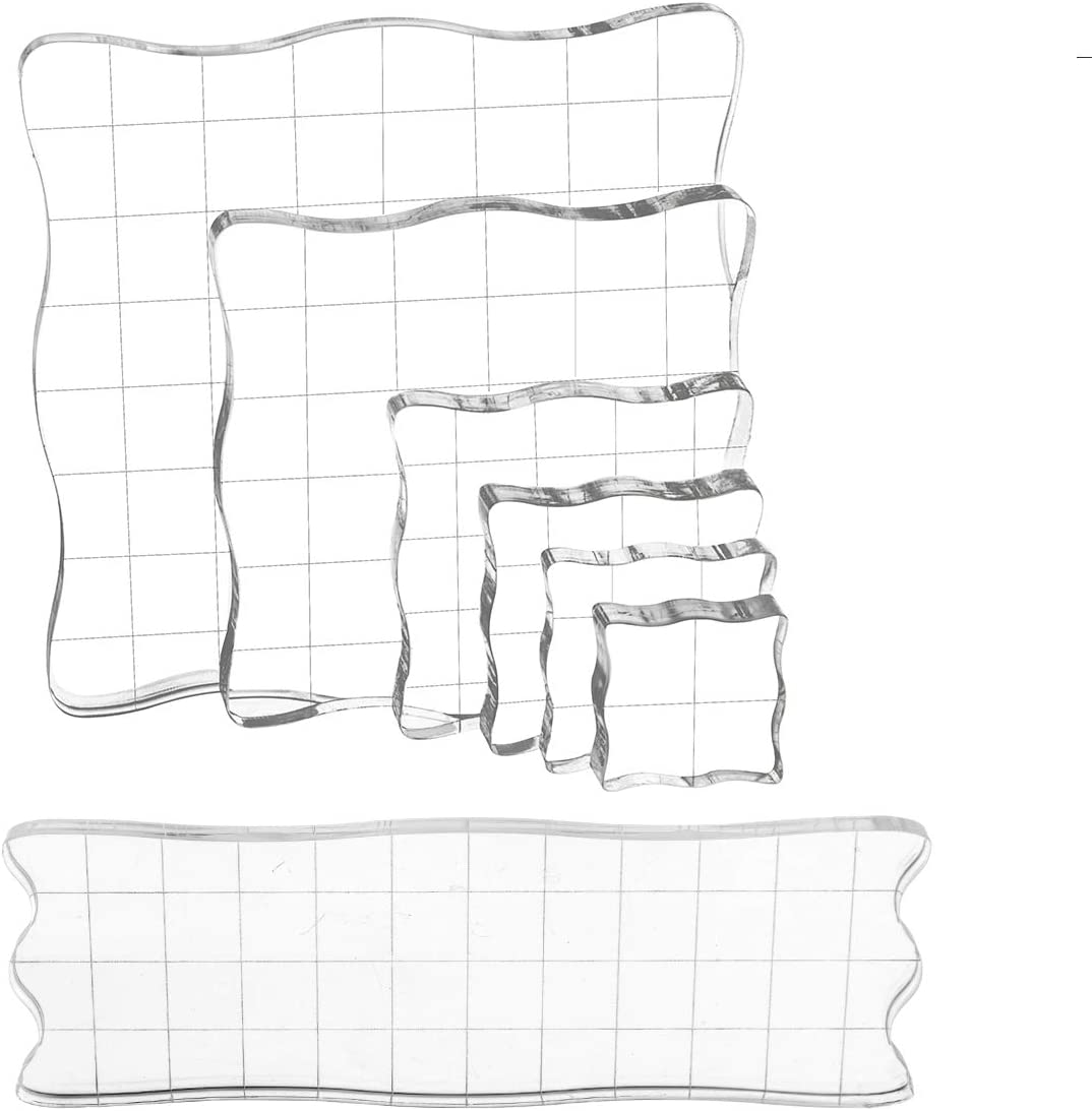 クリア スタンプブロック 7枚 アクリルブロック グリッド線付き 透明 各種サイズ スタンプ板 スタンプ..