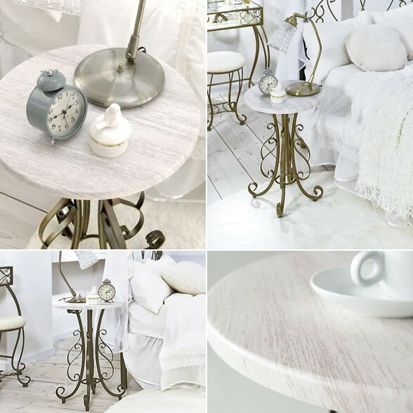 サイドテーブル ナイトテーブル アイアンがおしゃれでフェミニン風の丸型テーブル ロートアイアン 机 コーヒーテーブル ST-400