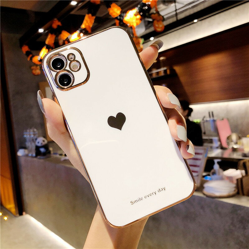 iPhone12 Pro 背面ケース ケース カバー メッキ ラブ ハート ソフト TPU くすみカラー 光沢 シンプル おしゃれ 可愛い