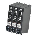 ICBK32 ×3本セット 互換インク ブラック 黒 単品 ICチップ付 残量表示可能 インクカートリッジ EPSON互換 EP社 エプソン ヒマワリ ( IC...