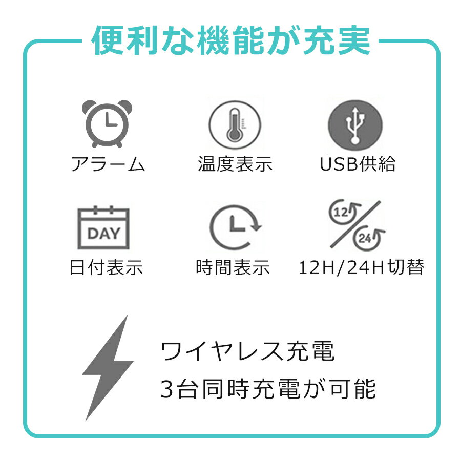 ワイヤレス充電器 多機能充電スタンド 15W 充電スタンド 同時充電 Qi急速充電 アラーム 時計 日付 温度 Type-Cケーブル付 ワイヤレスチャージャー 卓上 省スペース コンパクト AirPods AirPodsPro AppleWatch iPhone