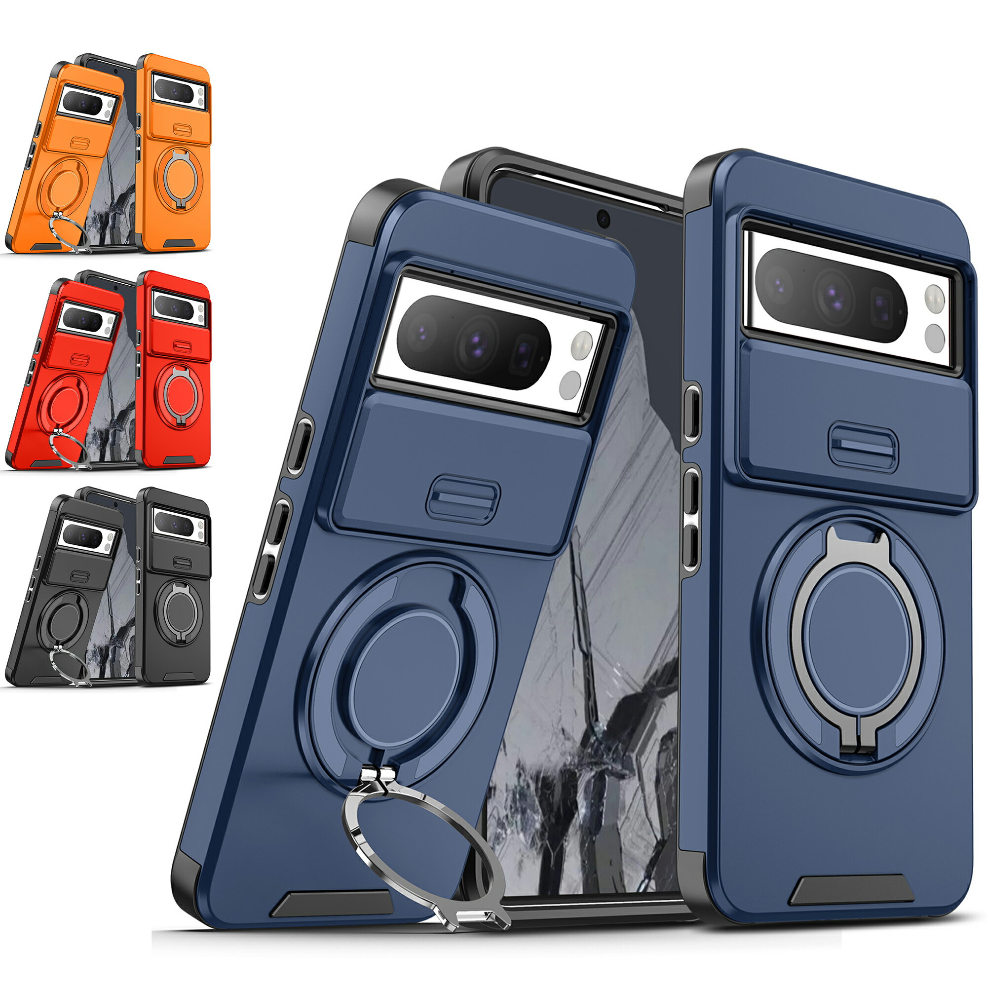 樂天商城 - Google Pixel 背面ケース リングスタンド Pixel7 Pixel8a Pixel9 Pixel9Pro Pixel10 Pixel10Pro Pixel10a 対応 キックスタンド 車載ホルダー対応 スライド式 レンズカバー カメラカバー 縦置き 横置き