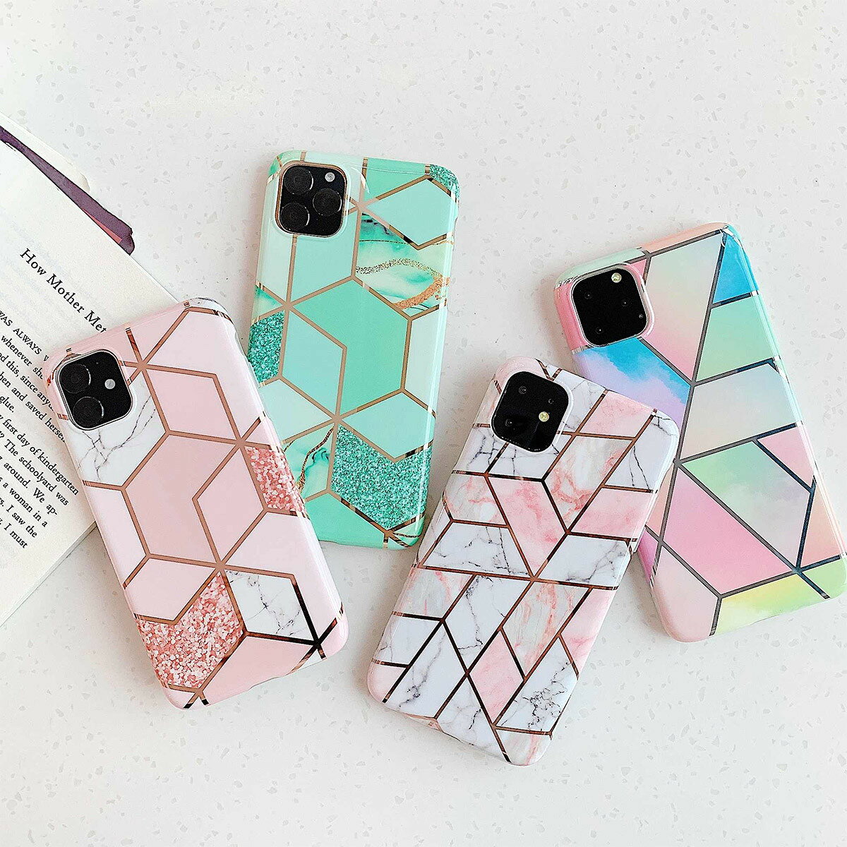 樂天商城 - iPhone11 iPhone11Pro iPhone11ProMax 対応 スマホケース 背面ケース 幾何学模様 大理石 水彩 ラメ メタリックライン おしゃれ かわいい ソフトケース ピンク ホワイト グリーン ターコイズ カラフル