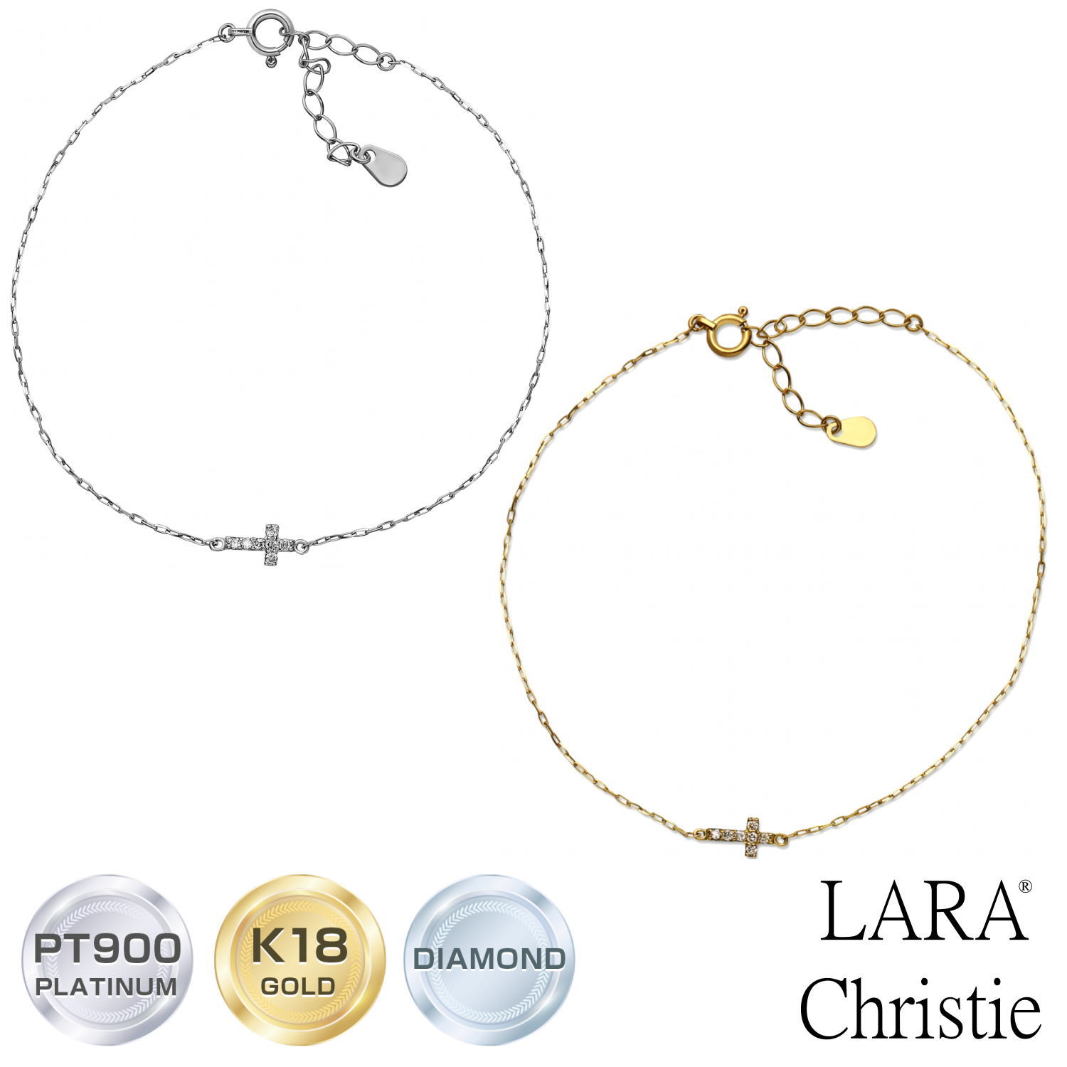 ブレスレット ブレスレット レディース 天然ダイヤモンド 0.05ct PT900 K18 ゴールド パヴェクロス ブレスレット 2way LARA Christie ララクリスティー PLATINUM プラチナム コレクション lb71-0002