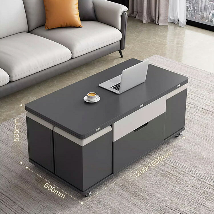 テーブル センターテーブル 昇降式 折りたたみ リフティング ダイニングテーブル 幅100/120cm スツール4個付き 引き出し ブラック ホワイト ナチュラル 多機能 食事テーブル 在宅勤務 ガス圧 高さ調節 おしゃれ 省スペース 一人暮らし シンプル デザイン おすすめ 送料無料 [2]