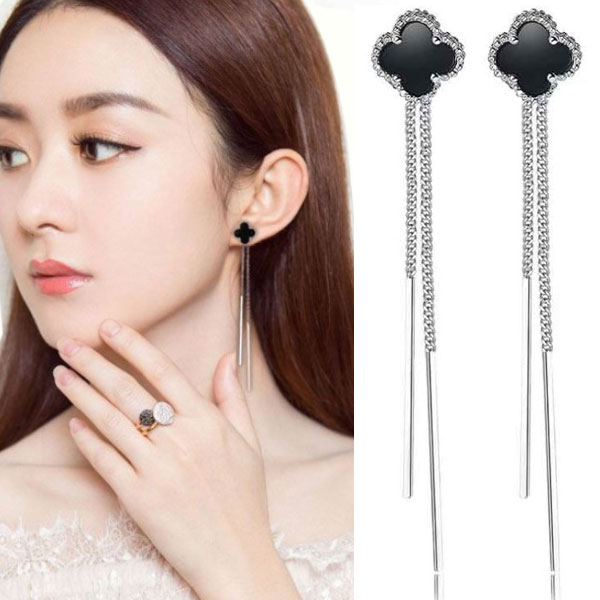 Lime - 【1000円均一】四つ葉　ロングチェーンピアス★キュービック・ジルコニア チェーンピアス 揺れるピアス ★レディース シルバー925　アレルギーフリー