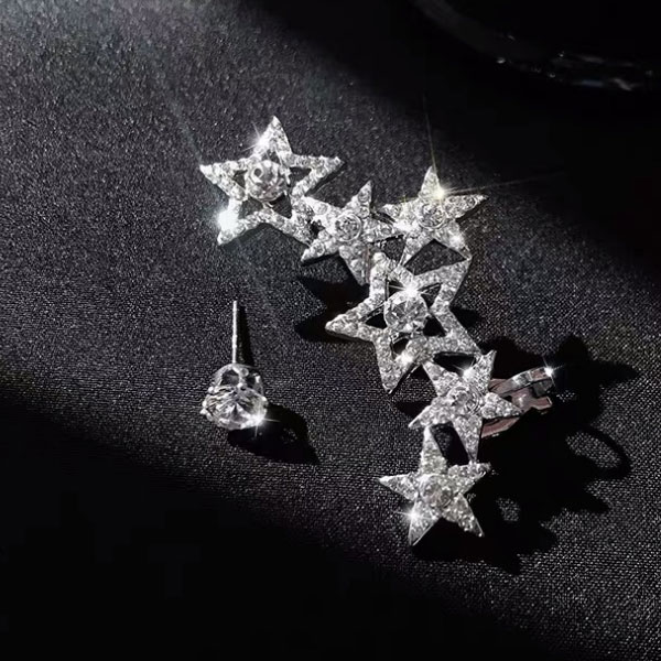 【1500円均一】スター 星 キュービック・ジルコニア 揺れるピアス イヤーカフ★レディース シルバー925　アレルギーフリー(4.0)