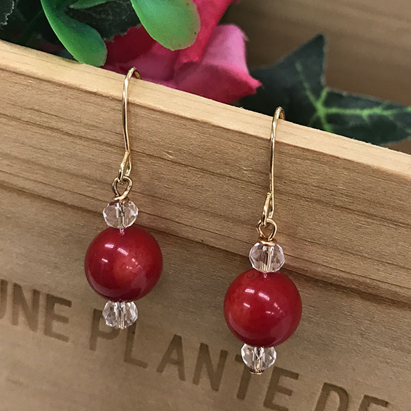 コーラル・珊瑚10mm玉＆水晶ビー...