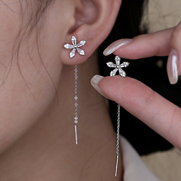 【1500円均一】花びらチェーンピアス レディース 18K GP シルバー925 金属アレルギー対応 アレルギーフリー 上品 可愛い ロングピアス 揺れる 軽量 普段使い ギフト プレゼント