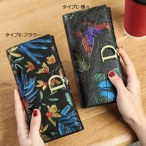【送料無料】蝶々　ばら 本革財布 牛革 女性へのプレゼントに最適な長財布 レディース財布 婦人財布 ロングウォレット 可愛い かわいい 財布 レデイース レディス ladies 長さいふ 長サイフ pink 送料込み】 zdw-10020309 ZDW SHOPPING サンプル画像3