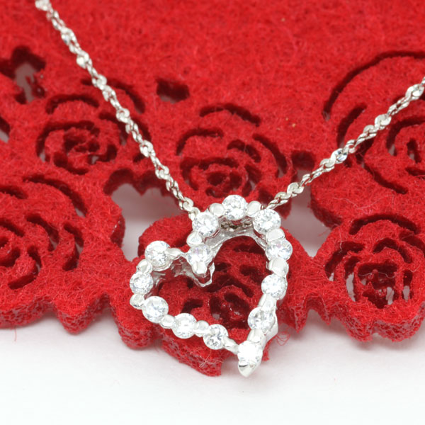 Rakuten - ハート・ジルコニア・シルバーペンダント【シルバー ペンダント 首飾り SILVER Necklace】【ネコポス便送料無料】【シルバー925チェーン付き】