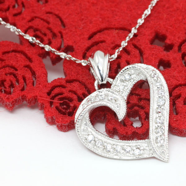 Rakuten - ハート・ジルコニア・シルバーペンダント【シルバー ペンダント 首飾り SILVER Necklace】【ネコポス便送料無料】【シルバー925チェーン付き】
