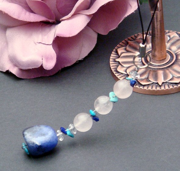 デュモルチ石原石&ローズクォーツ【パワーストーン・オーダーメイド携帯ストラップ 】