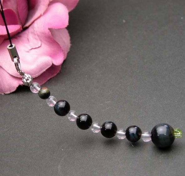 ブルータイガーアイ&水晶【パワーストーン・オーダーメイド携帯ストラップ 】