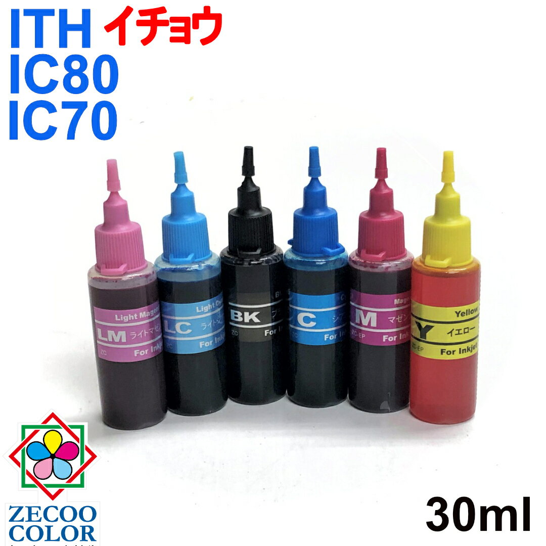 エプソン EPSON 対応 IC70 IC80 ITH イチョウ 用 詰め替えインク (30ml x 6色)リピート インク ボトルのみで付属品は付いていません（RPE706CL）