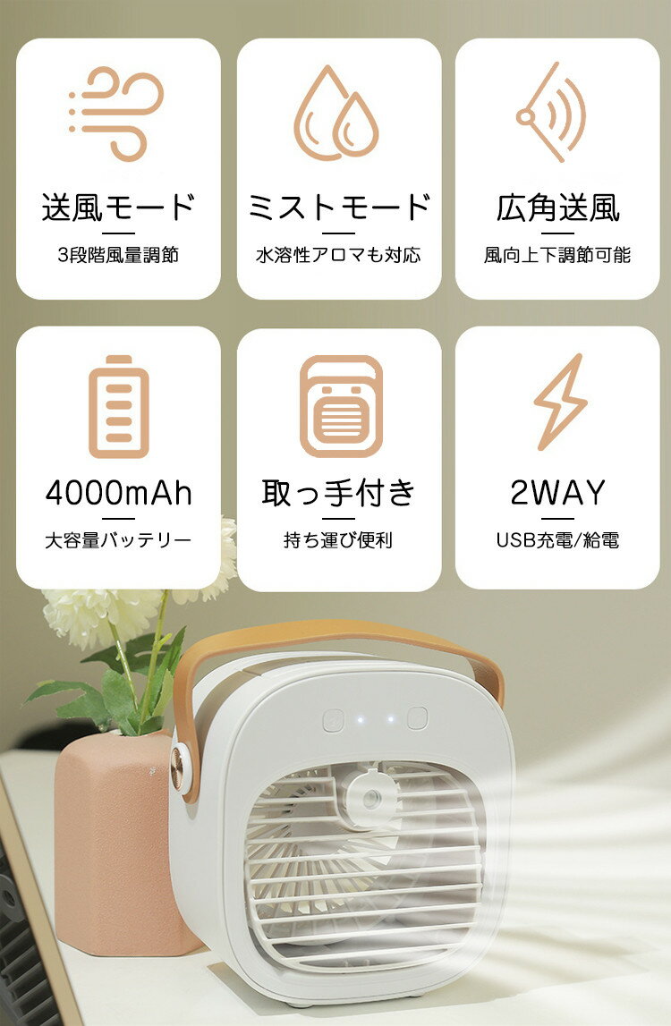 【送料無料】冷風機 冷風扇 扇風機 卓上 小型 USB 充電式 おしゃれ 冷風扇風機 氷 ...