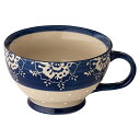 ハンドメイドアートスープカップ HNP-MUG7 ブルー2 手描き風の柄がかわいい青の陶器スープカップ 大きめスープボウル ペアカップ 誕生日 プレゼント 結婚祝 引越祝 キッチン テーブルウエア ギフト 大きいカップ 大きい器 おしゃれカップ