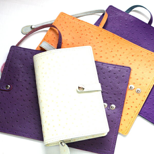 オーストリッチ風型押し牛革ブックカバー 新書本サイズ