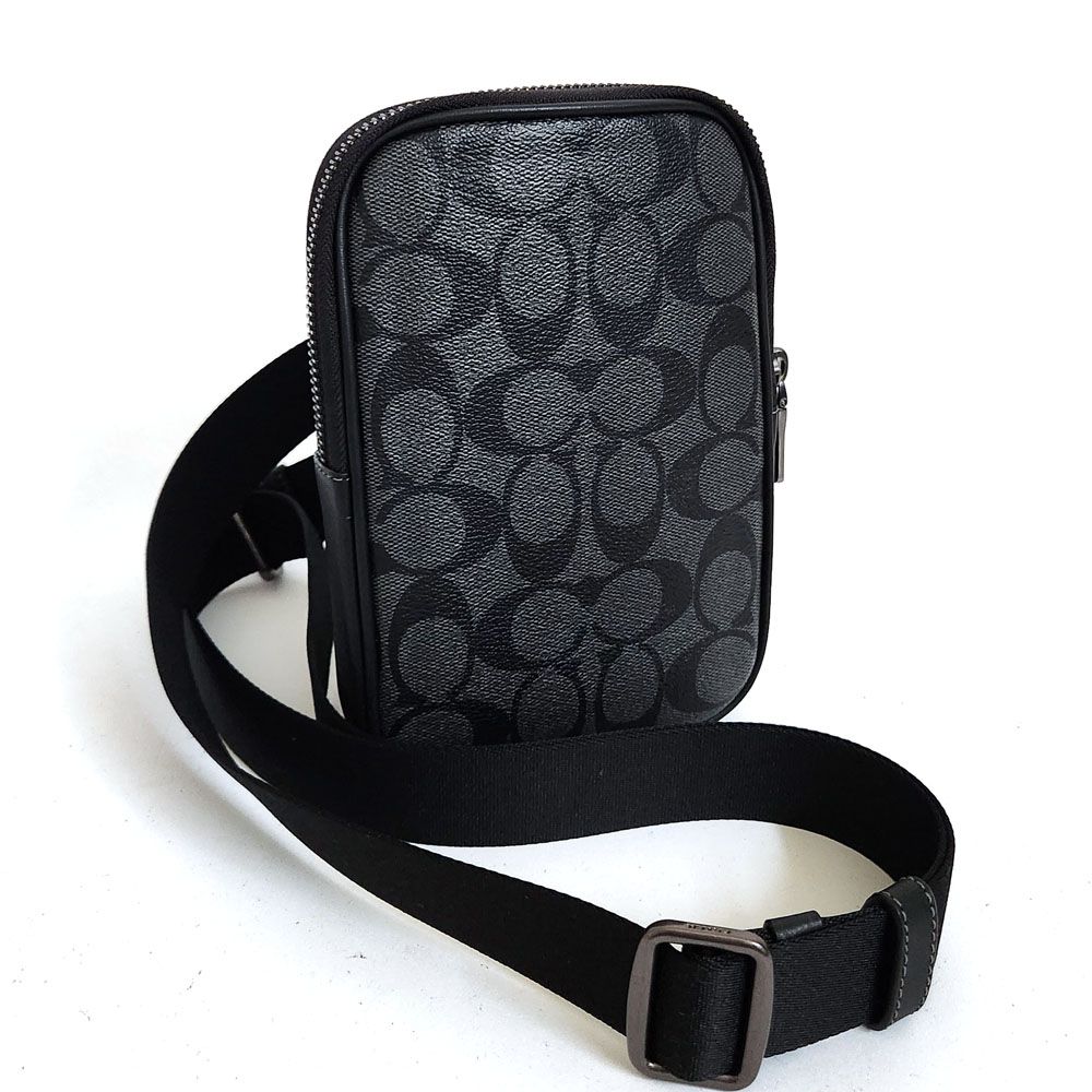 コーチ COACH ショルダーバッグ シグネチャー エイデン ジップ クロスボディ フォン ポーチ スマホショルダー グレー ブラック PVCコーティングキャンバス スマホショルダー