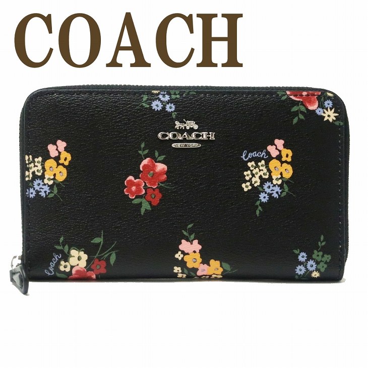 コーチ COACH 財布 レディース 長財布 二つ折り財布 ミドル財布 ラウンドファスナー 花 ブラック 黒 C0215SVA47 ブランド 人気