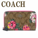 コーチ COACH 財布 レディース 長財布 二つ折り財布 ミドル財布 ラウンドファスナー 花 ピンク C5891SVOT8 ブランド 人気