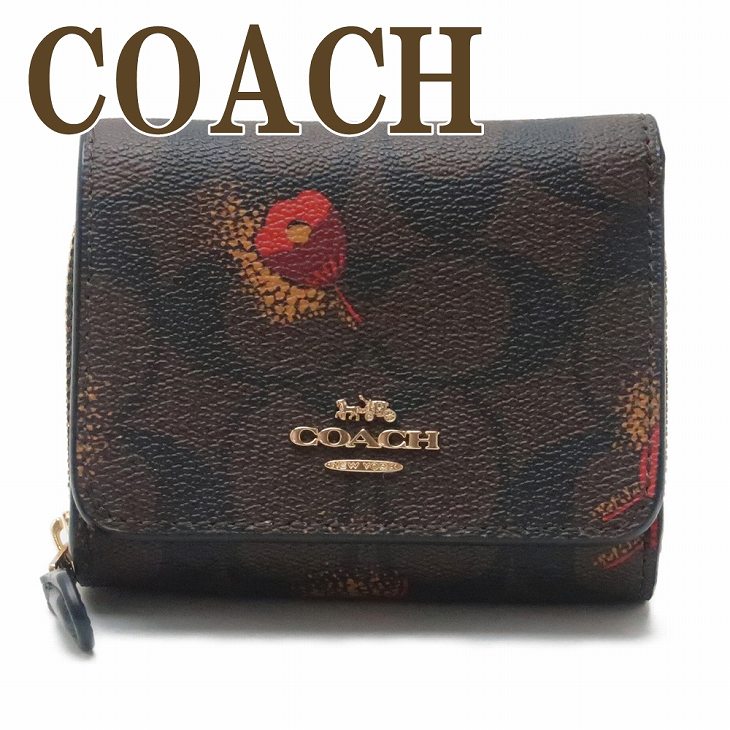 コーチ 三つ折り財布 レディース コーチ COACH 財布 三つ折り 折財布 ミニ レディース 花 ブラック 黒 C6042IMOSN ブランド 人気