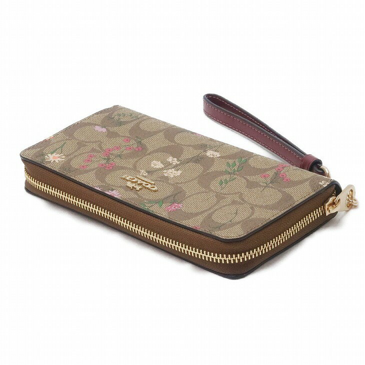 コーチ COACH 財布 レディース 長財布 花 ストラップ ラウンドファスナー ピンク C...