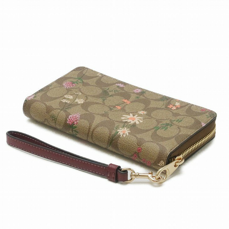 コーチ COACH 財布 レディース 長財布 花 ストラップ ラウンドファスナー ピンク C...