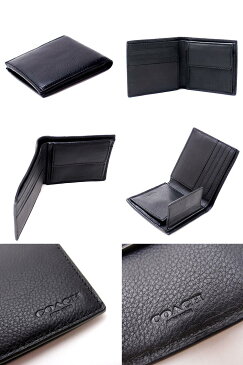 コーチ 財布 COACH メンズ 二つ折り財布 レザー スポーツ カーフレザー 75003BLK ブランド 人気