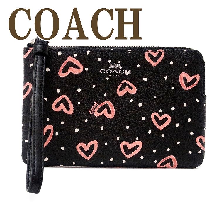 クラッチバッグ コーチ COACH ポーチ レディース クラッチバッグ ハンドポーチ 財布 iPhone ケース ハート ピンク ブラック 黒 レザー 91078SVP53 【ネコポス】 ブランド 人気