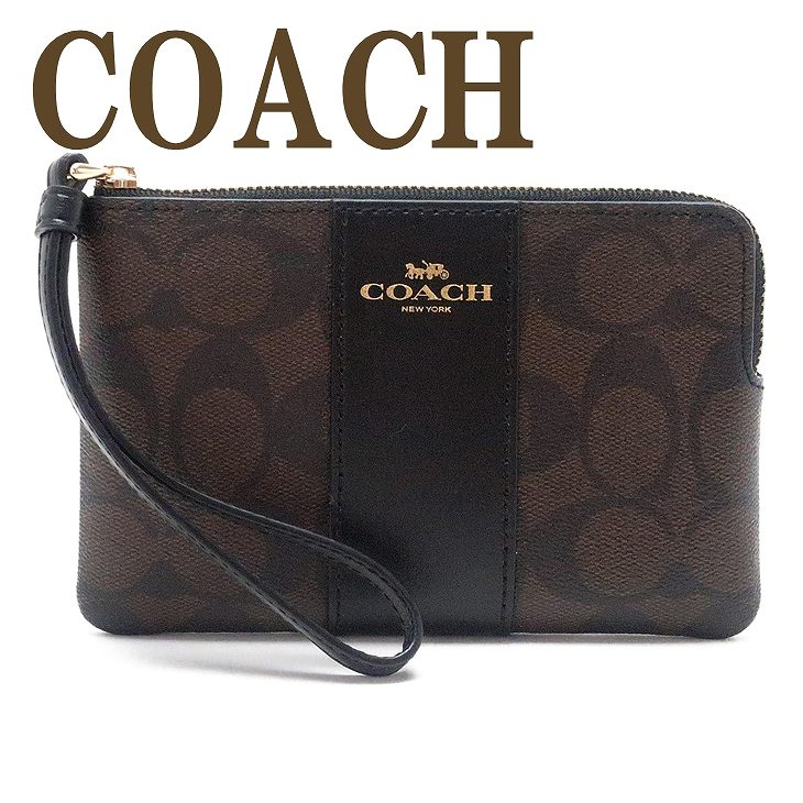 コーチ COACH ポーチ ハンドポーチ リストレット クラッチ 財布 ハンドバッグ レディース シグネチャー レザー ブラック 黒 58035IMAA8 【ネコポス】 ブランド 人気