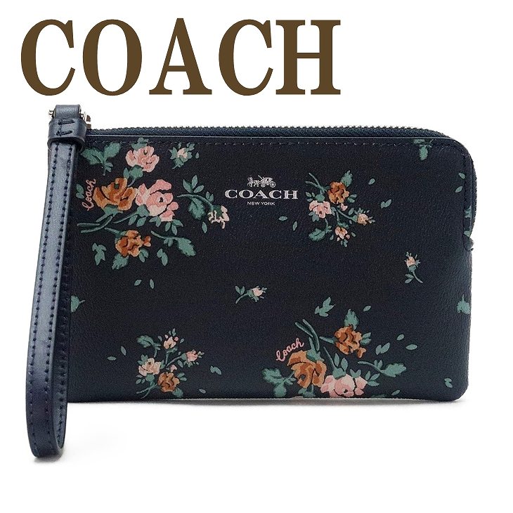 コーチ スマホケース コーチ COACH ポーチ レディース ハンドポーチ 財布 スマホケース リストレット レザー 花柄 ブラック 黒 ピンク 91781SVF23 【ネコポス】 ブランド 人気